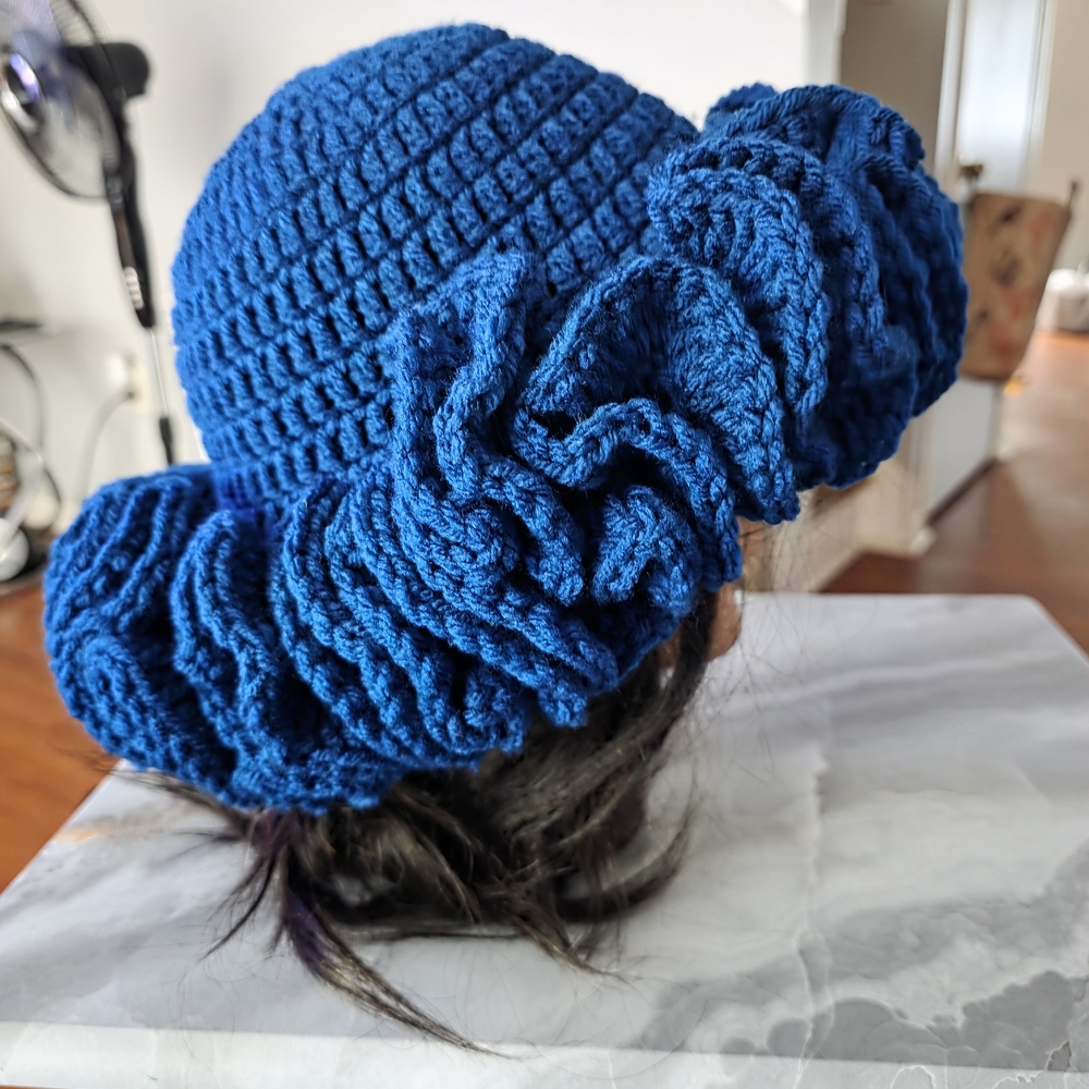 Elegant Blue Crochet Ruffle Hat - Picture 5 of 5
